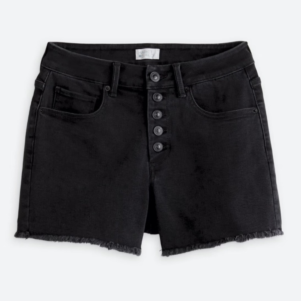 Black Denim Button-Fly Highwaisted Shorts